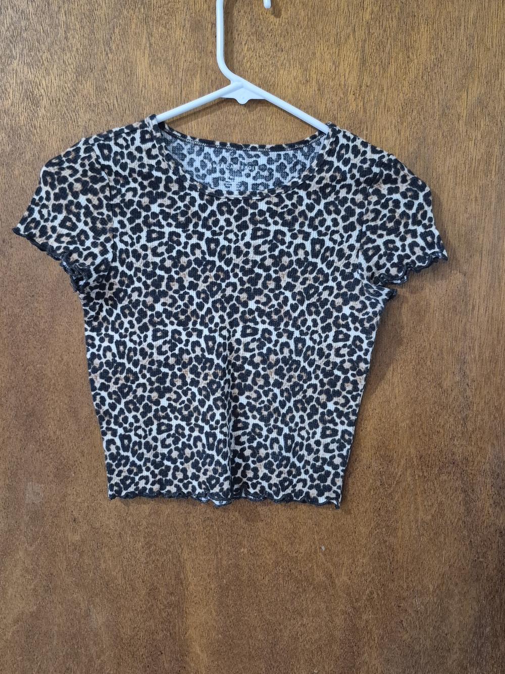 American Eagle Outfitters Leopard Print Short Sleeve Crop Top - Brown/Black
